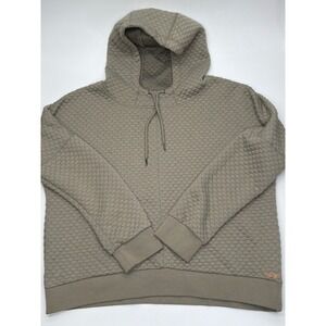BKE Womens XL Quilted Bubble Knit Hoodie Olive Taupe Pullover Sweatshirt